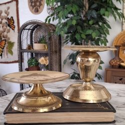 Brass Pillar Candle Holder Set Of 2 Vtg