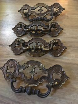 Antique Brass Furniture Armoire Drawer Dresser Pull Handle Stamped 5878