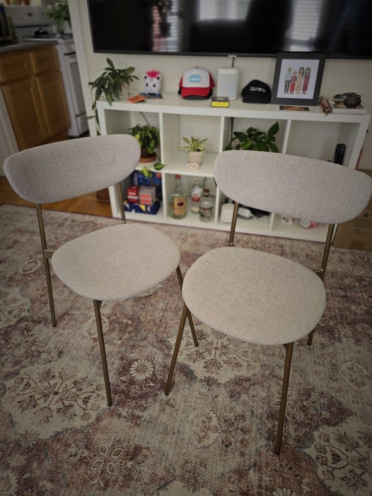 2 West Elm Mid-Century Modern Petal Upholstered Dining Chairs