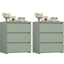 Nightstand Set of 2 Nightstand with 3 Drawers, Bedside end tables  G-67