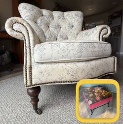 Upholstered chair from Thomasville with accent storage ottoman