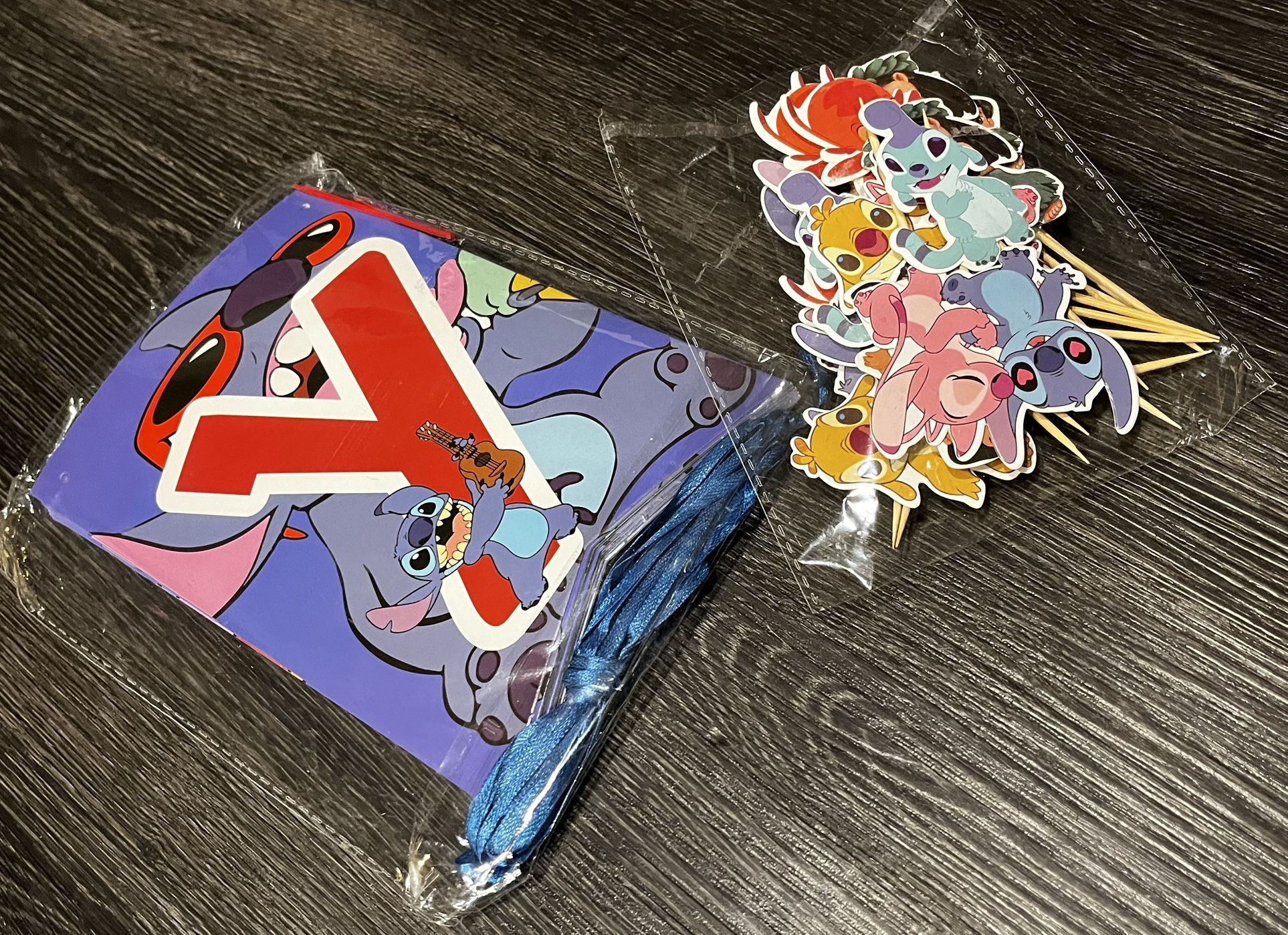 Lilo & Stitch party supplies - birthday banner and dessert decor