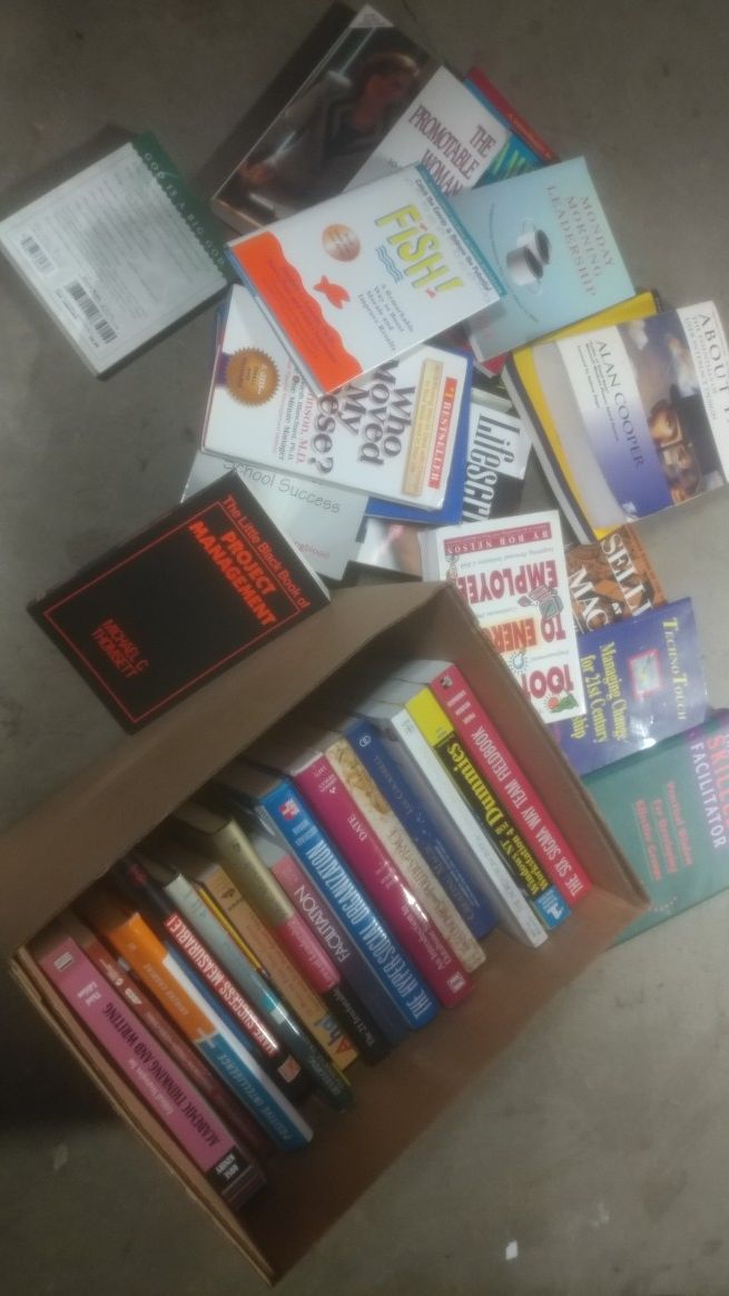 Who moved my cheese? A full box of books, leadership books. IT. Edication and more