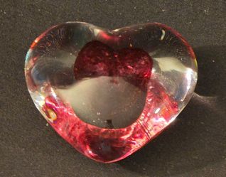 Solid art glass pink heart in heart paperweight
