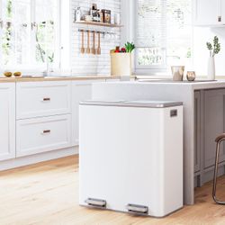 Dual Step Trash Can, 16 Gallon (30L) Stainless Steel Garbage Can with 2 Soft-Close Lid and 2 Removable Inner Wastebasket, Bin Body with Handle for Kit