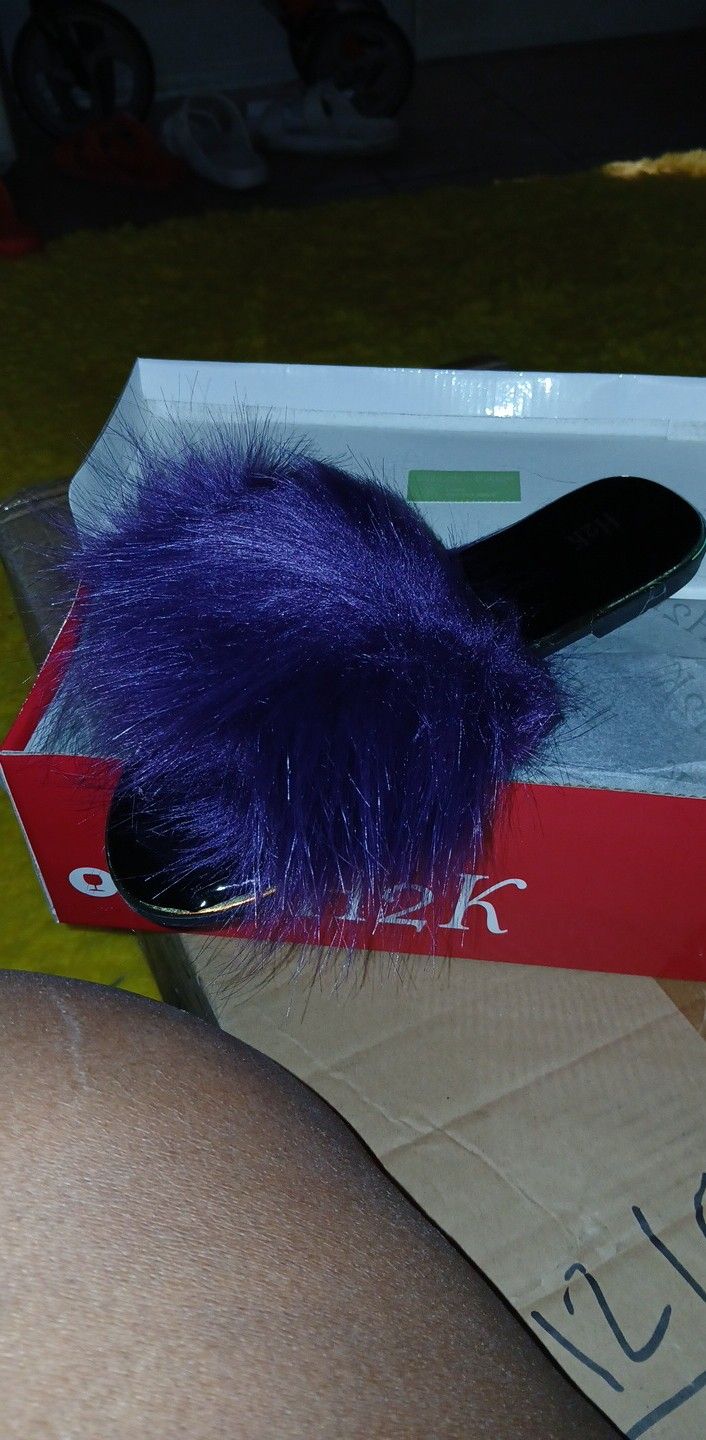 Fury Slides, Purple, Cream, Black, Leopard