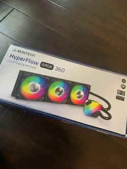 MONTECH HyperFlow ARGB 360mm AIO CPU Liquid Cooler, 3 ARGB Fans, Black
Intel LGA1851/1700, AMD AM5/AM4, 3100RPM Pump, Pre-Installed 28mm-Thick 120mm