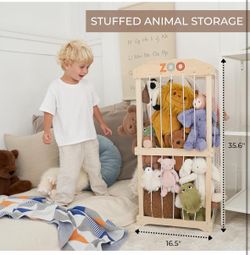Wooden stuffed animal storage for children, large toy storage organizer and display stand for your child's playroom or nursery, stuffed animal zoo Ama