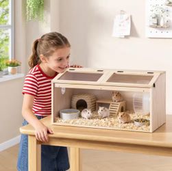 Wooden Hamster Cage Habitat with Visible Acrylic Boards
