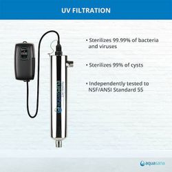 Aquasana Water UV Filter AQ-UV-10C Chrome Whole House Sediment Sterilizer Removes 99.9% Bacteria