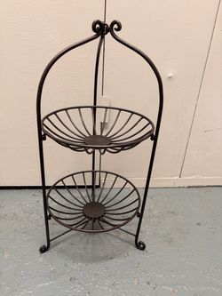 2-Tier Black Metal Wire Basket Stand