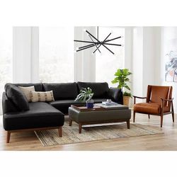 Jollene Leather 3-Pc. Modern Sectional with Chaise & Ottoman