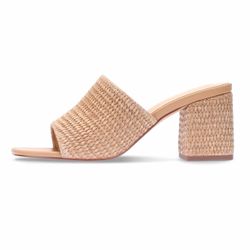 Monrovia Raffia Heels for Women, Square Open Toe Woven Slip On Sandals with Block Wedge Heel - Casual Beach Summer Heeled Sandals Brown Size 6