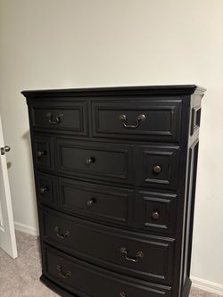 Black Wood Tall Chest of Drawers