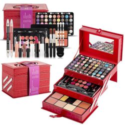 Maùve Professional Leather Train Case with Mirror MakeupKit (Eyeshadow, Blushes)