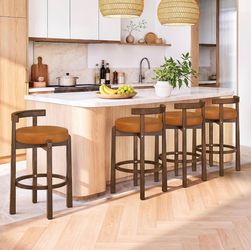 4X Brown - walnut 26” faux leather barstools