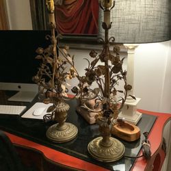 Tole Metal Italian Floral Lamps Vintage Antiques