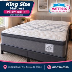 King Size Pillow Top Mattress – 14” Thick | ✨ Brand New from Factory | Excellent Comfort | Also in Twin, Full & Queen | 🚚 Same-Day Delivery