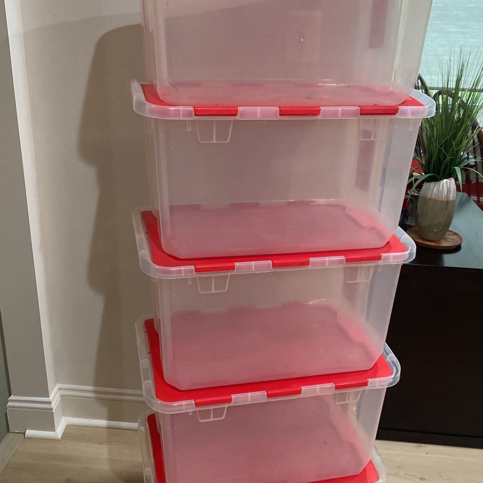 Storage Totes Set Of 5. Stackable. 