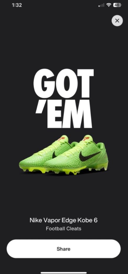 Nike Vapor Edge Kobe 6 Football Cleats SIZE 11 MENS (Grinch)