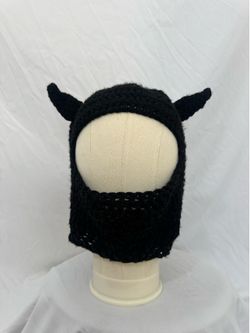 Handmade black crochet knit devil horns balaclava