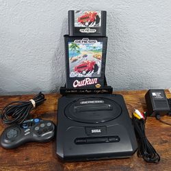 SEGA Genesis Console Model 2 MK-1631 Bundle + Authentic Out Run W/Case ■Retro 
