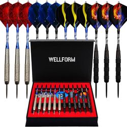 MM MOR&MAX Darts Metal Tip Set，12 Pack 22 Gram with Nonslip Iron Barrel, Darts Steel Tip Set Professional,with 12 Aluminum Dart Shafts, 24 Extra Fligh