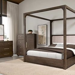 Brand New Dark Walnut & Beige 4pc Queen Bedroom Set (Available In Eastern King)