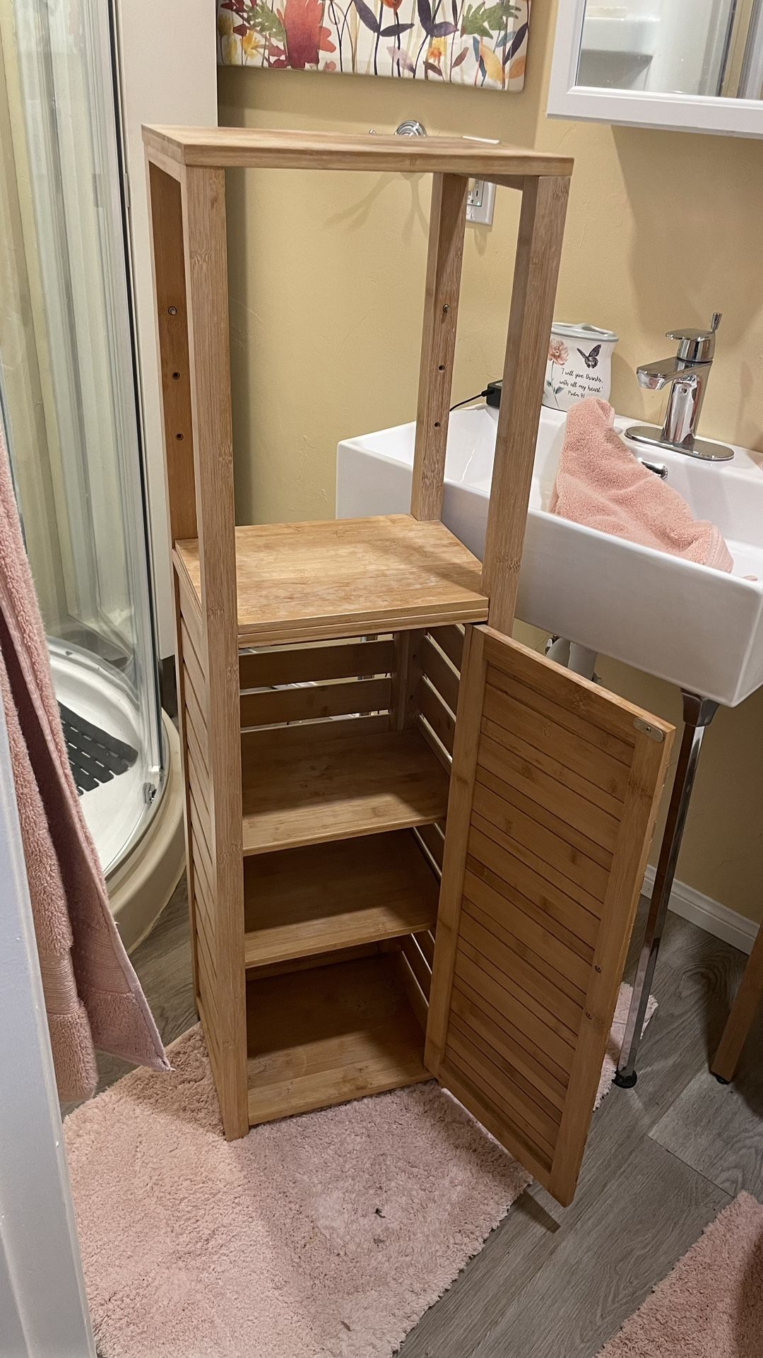 Bamboo Storage Cabinet Adjustable Shelves 