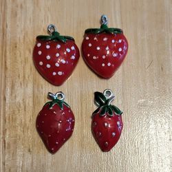 Strawberry Charms Metal  And Plastic 1" Length 3 Styles Bundle Of 4 