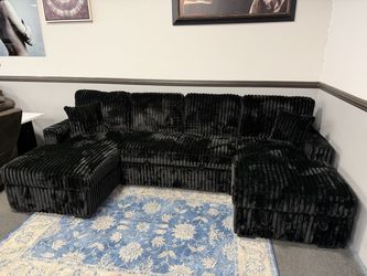 Black Velvet Sectional Sofa with Chaise