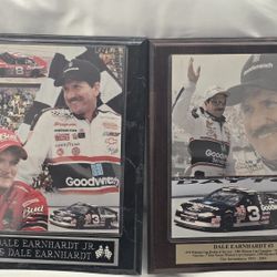 Dale Earnhardt Sr. & Jr. 2 Framed Wooden Wall Plaque 13" X 10 1/2" Used
