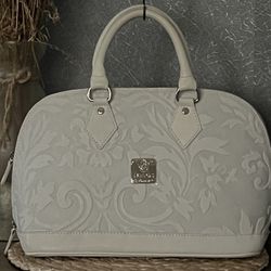 IMedici Firenze Domed Italian Embossed Floral Pale Blue Leather Satchel ToteBag