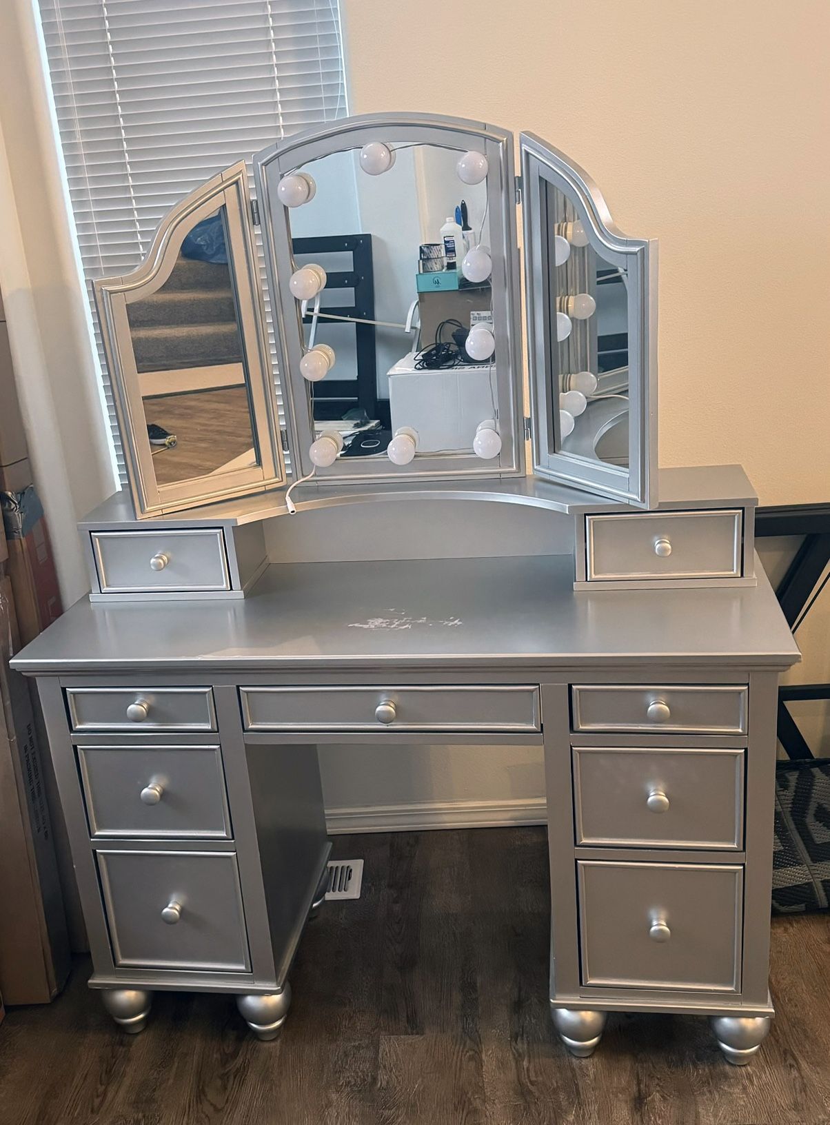 Silver Vanity with LED Mirror