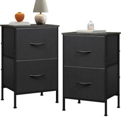 TUTOTAK End Table with Charging Station, Side Table with 2 USB Ports and Outlets, Nightstand with Cloth Drawer, Set of 2, Couch Table, Black TB01BK052