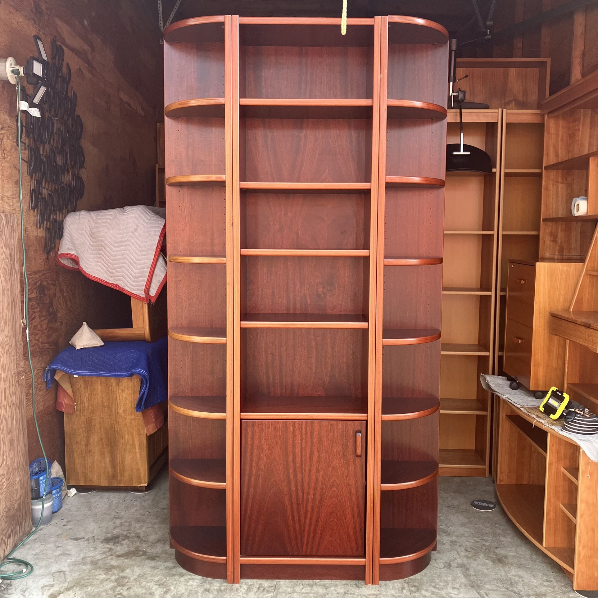 Set of 3 Tall Danish Vintage Mid Century Modern Cherry Bookcases with Lower Cabinet