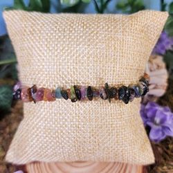 Watermelon Tourmaline Crystal Chip Bracelet #11