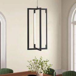Follen 4-Light Modern Black Geometric Rectangular Integrated LED Pendant Light  Fully dimmable when used with a compatible dimmer switch (no