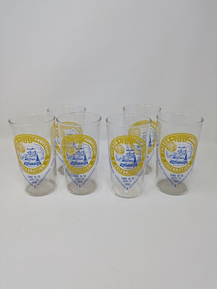 1959 Oregon 100th Anniversary Celebration Tumblers (6)