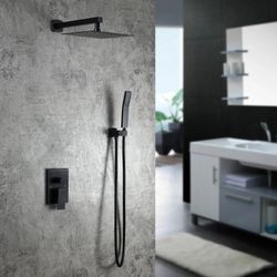 Modern 8" Wall Mounted Shower System With Handheld Shower Pressure Balance Valve