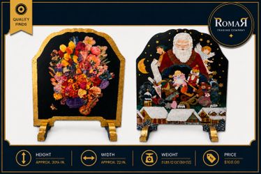 Vintage Reversible Hand Painted Wooden Fireplace Screen Floral & Santa Decor 30”