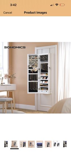 SONGMICS 6 LEDs Mirror Jewelry Cabinet, 47.2-Inch Tall