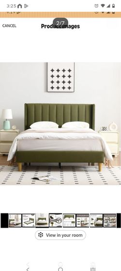 Queen size Green Velvet Upholstered Bed Frame with Wingback Headboard
