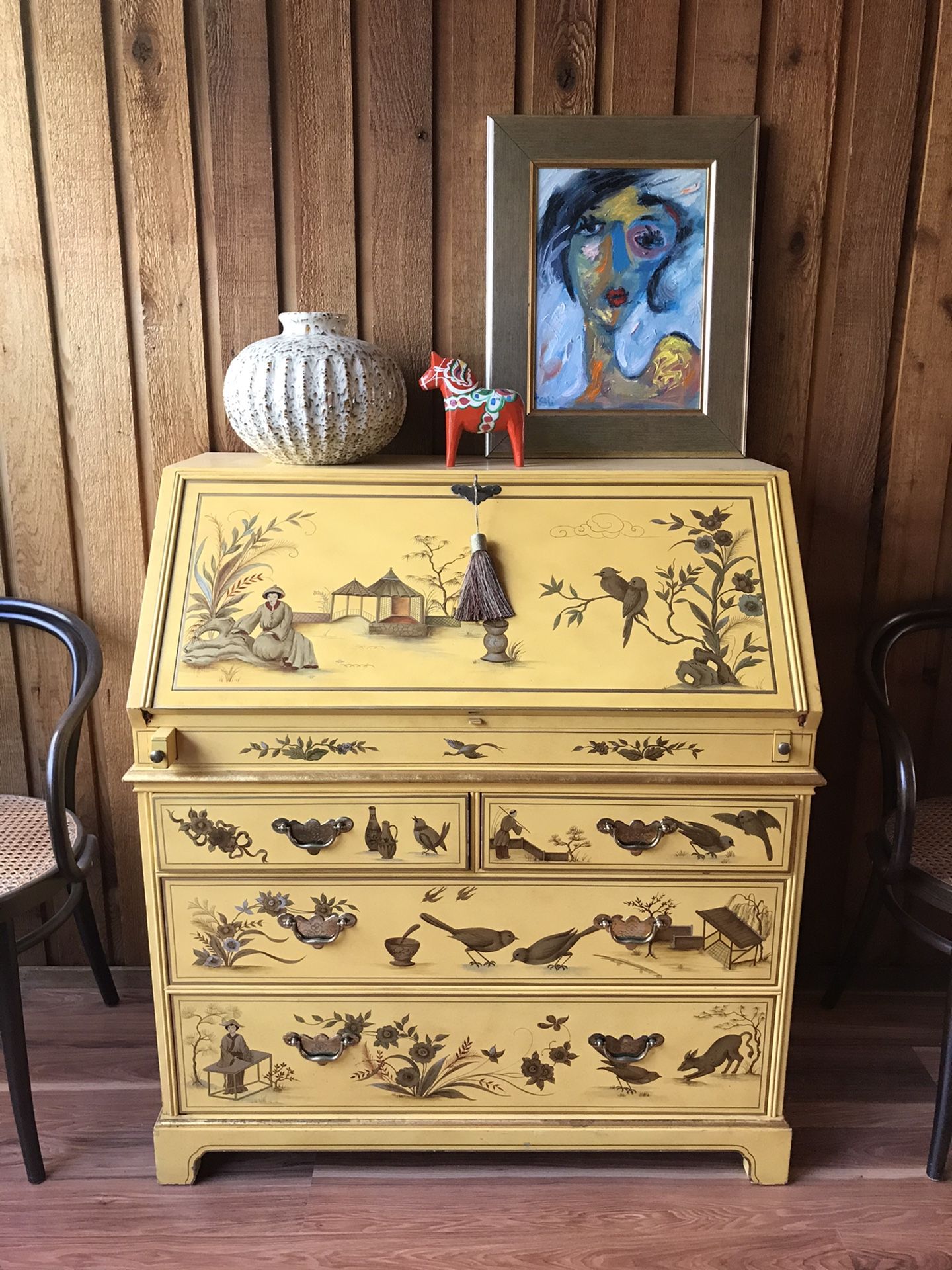 Stunning Vintage Chinoiserie Secretary Desk By The Baker Company