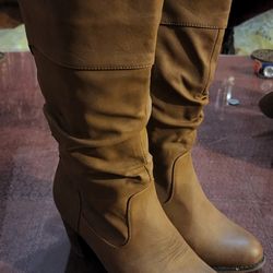 Light Brown Knee High Heel Boots 