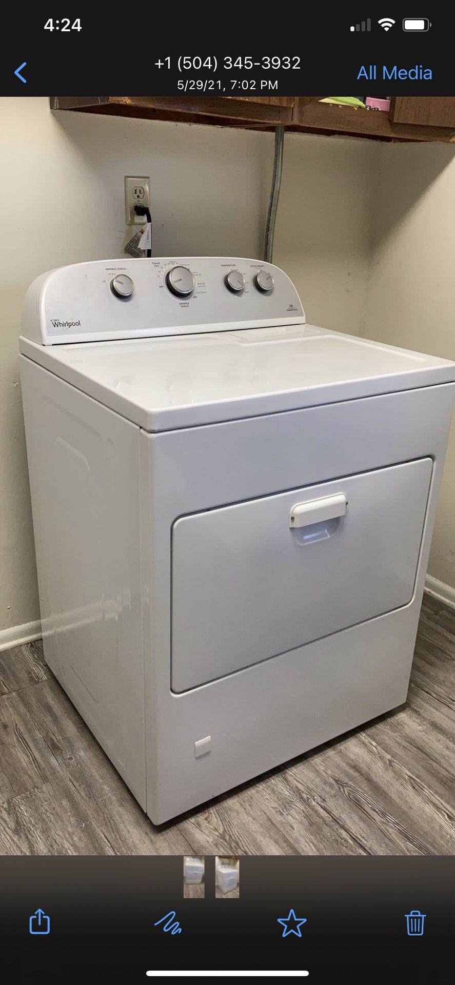 Whirlpool gas dryer two years old