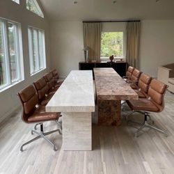 Infinity travertine Chiaro And Travertine Rosso honed Unfilled Dining Tables