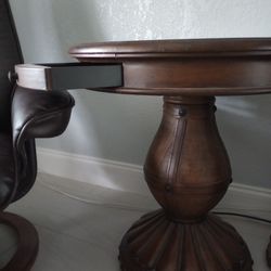 End Table, Solid Wood w/ Leather Accents