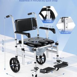 Folding Transport Chair, Wheelchair, Commode - Brand New 