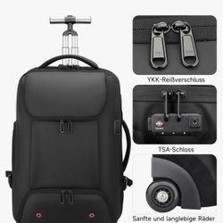 Black Rolling Backpack  With Wheels 21 Inches 